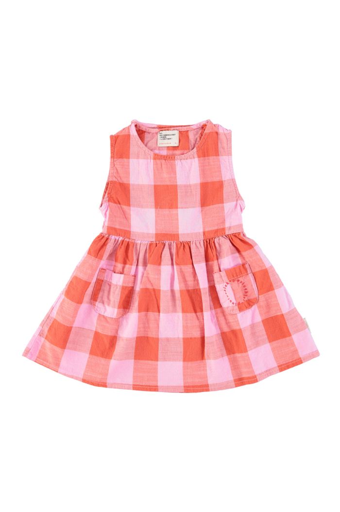 Piupiuchick Short Dress With Back Opening Lilac and Red Checkered_1