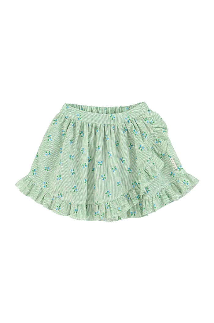 Piupiuchick Short Skirt With Ruffles Green Stripes With Little Flowers_1