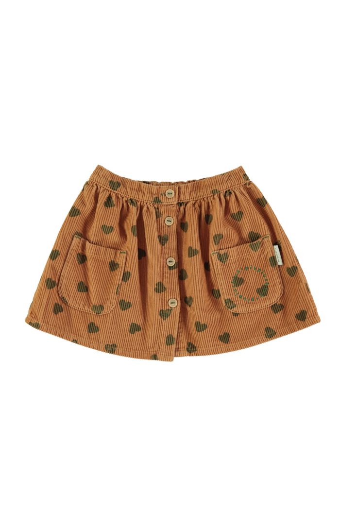 Piupiuchick Short Skirt With Pockets Brown With Green Hearts_1