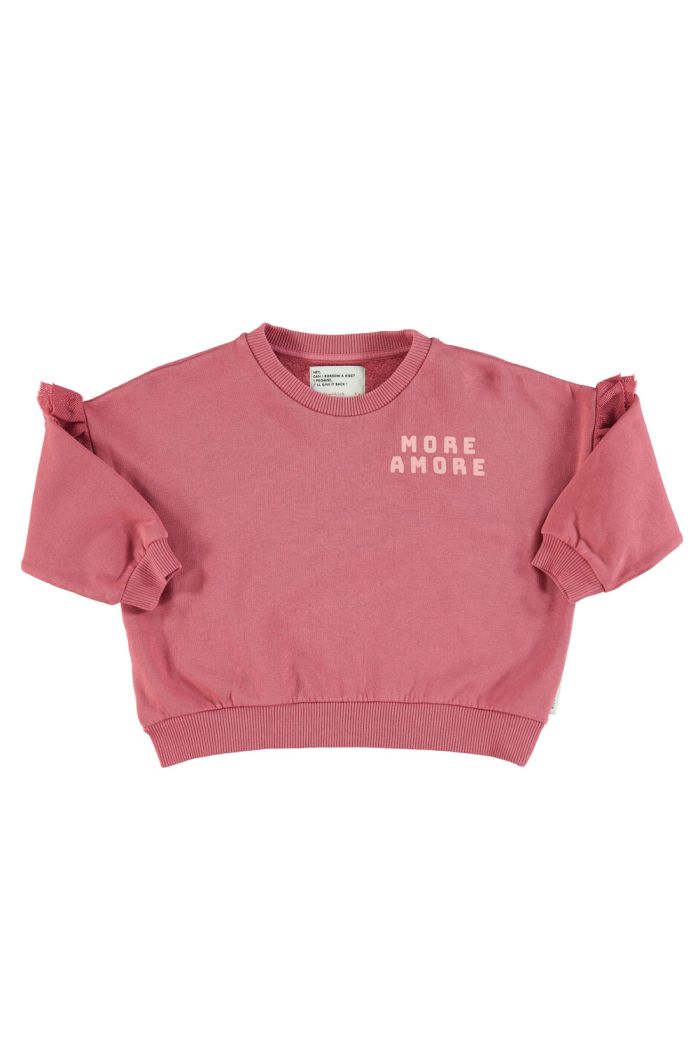 Piupiuchick Sweatshirt With Frills On Shoulders Pomegranate With "More Amore" Print_1