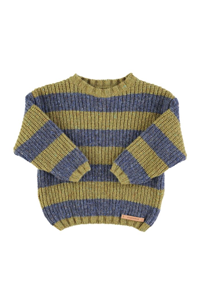 Piupiuchick Knitted Sweater Olive Green & Blue  Stripes_1