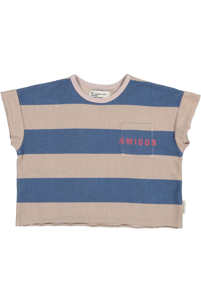 Piupiuchick T-shirt Light Brown &Blue Stripes w/ Amigos_1