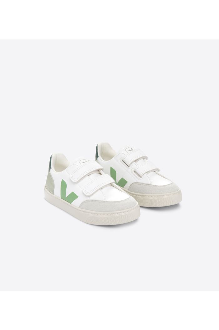 Veja Small V-12 Chromefree Leather Sneakers Extra-White Multico-Clay_1