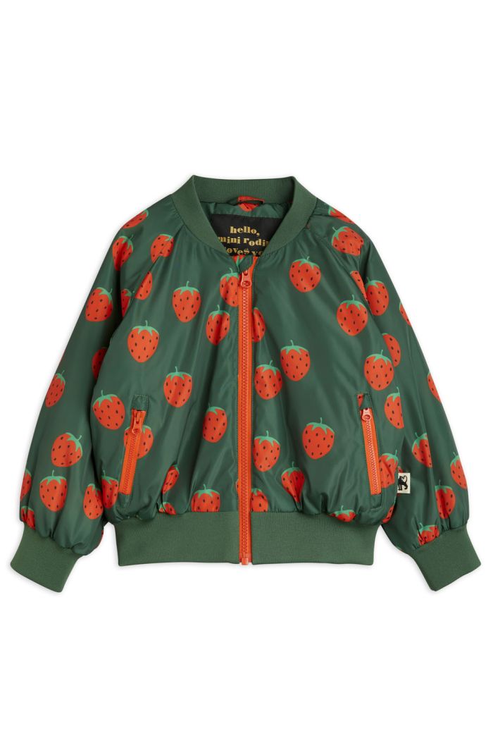 Mini Rodini Strawberries aop woven baseball jacket Green_1