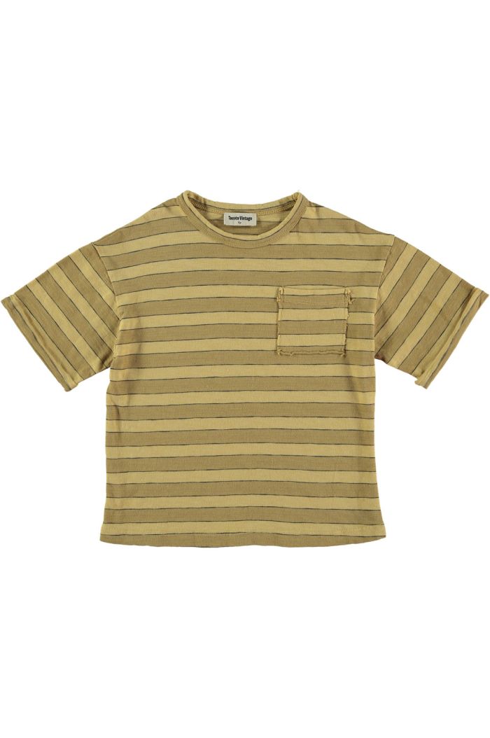 Tocoto Vintage Striped Printed 1976 T-Shirt Pocket Yellow_1