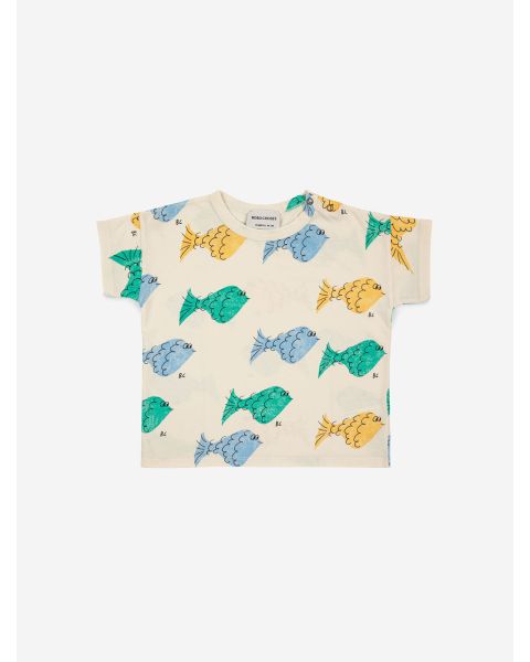 Bobo Choses Multicolor Fish all over T-shirt Baby White_1