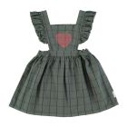 Piupiuchick Short Sleeveless Dress Green Checkered With Heart Print