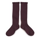 Collegien high socks with lace Aubergine